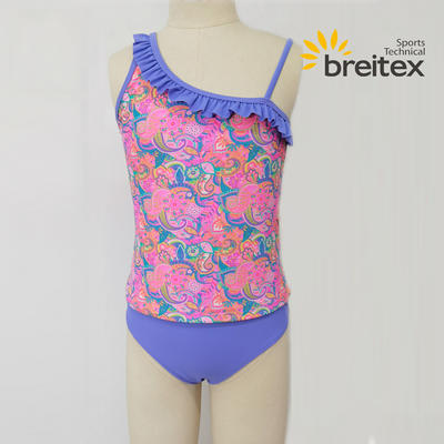 Girls' swimwear floral print two piece toddler one shoulder ruffle tankini swimsuit Oem With Good Price-Breitex