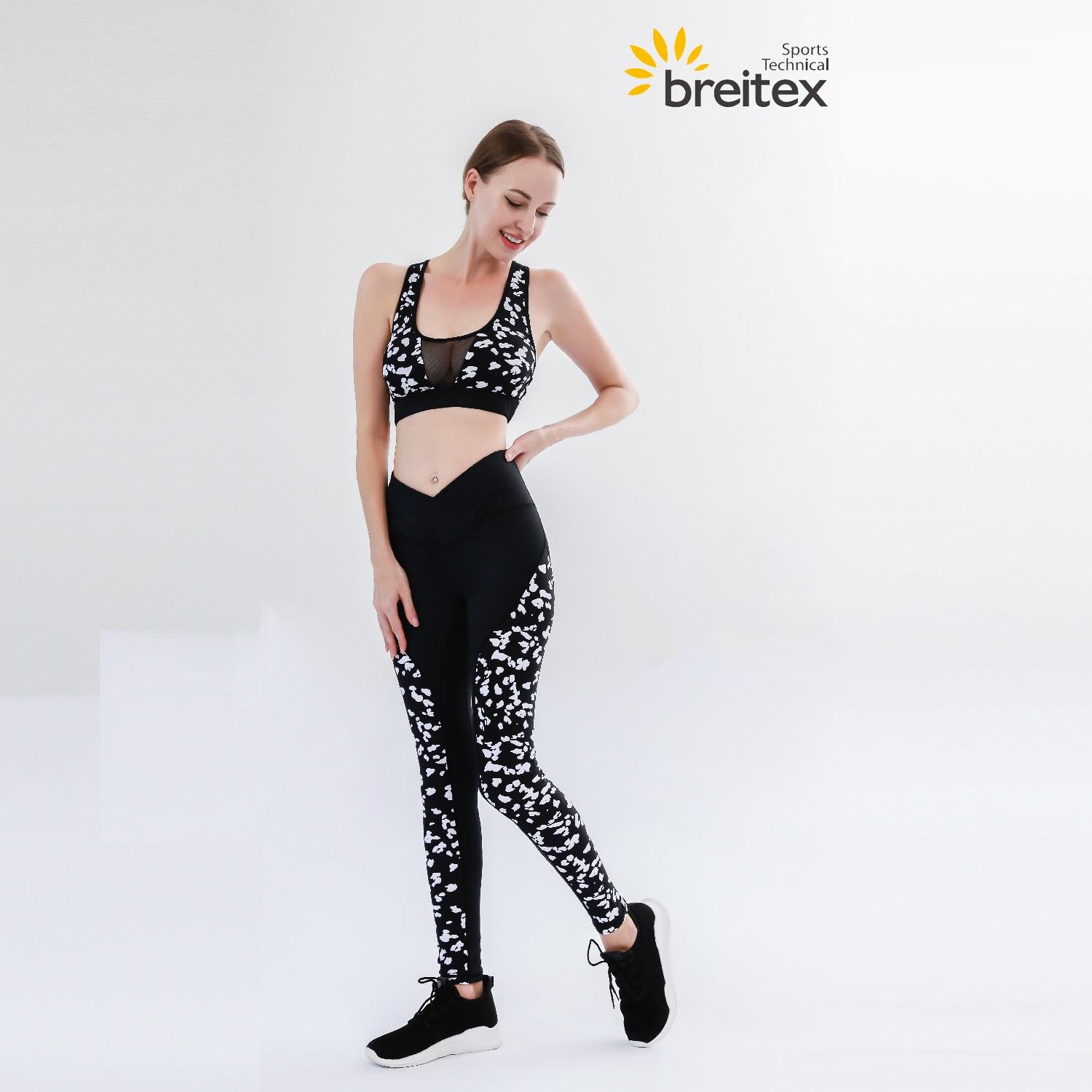 product-Womens mesh block mid-size sports bra and high waist front cross leggings-Breitex-img-1