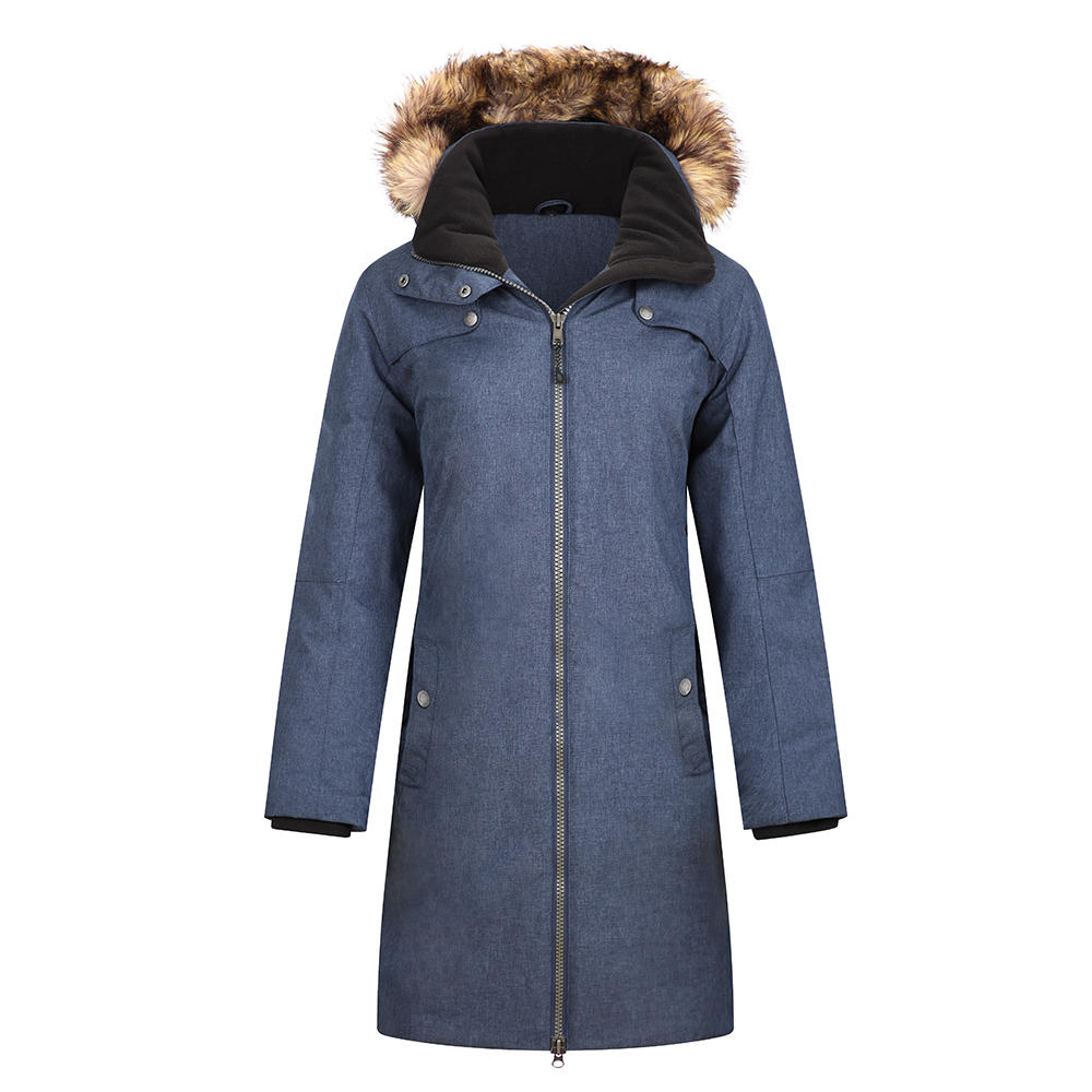 Long Style-Women's winter jacket with faux fur trim