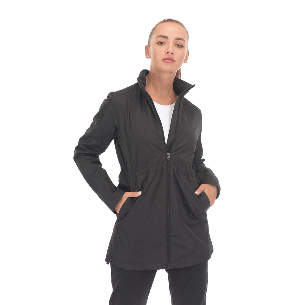 Ready-Made Supplier Women‘s Trench Coat Drawstring Waist Windbreaker Hoody Long Sports Jackets Casual Windproof, Outdoor Custom Jacket Manufacturers