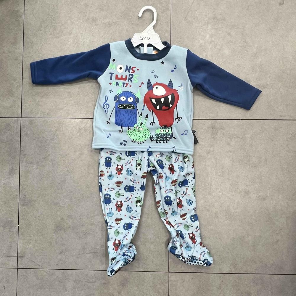Ready-made Baby Sleepwear Non-Slip Sole Long Sleeve Two Piece Pajamas, Plastic Print P​attern Top