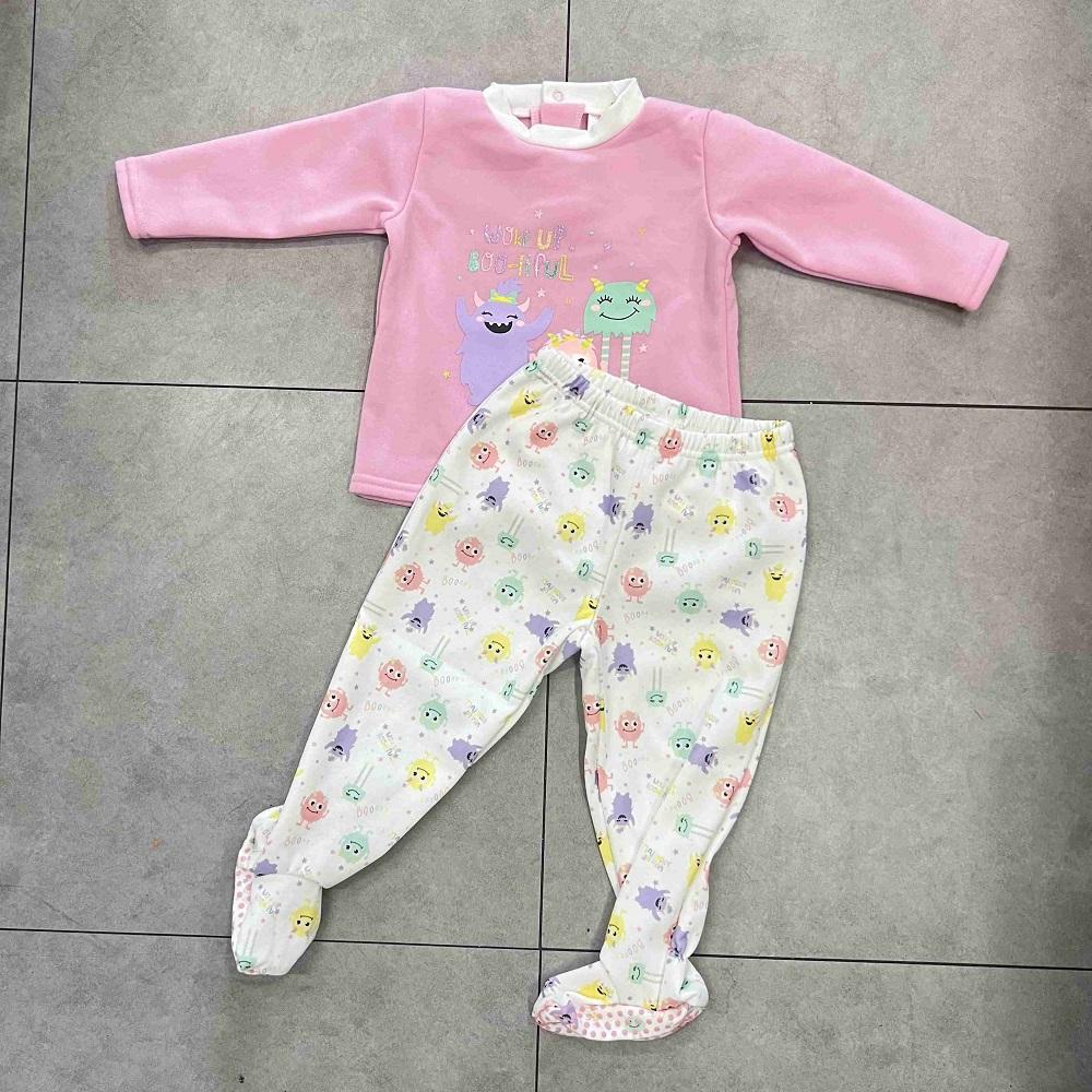 Ready-made Baby Sleepwear Non-Slip Sole Long Sleeve Two Piece Pajamas, Plastic with Silver Print P​attern Top