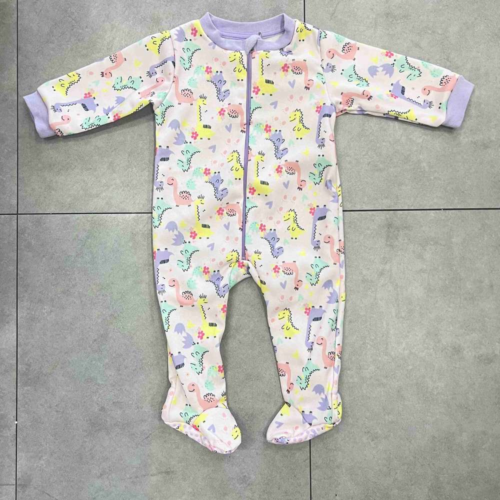 Ready-Made Baby Girl Polar Fleece Pajamas 1 Piece, Baby Sleepwear Cartoon AOP and Non-Slip Sole